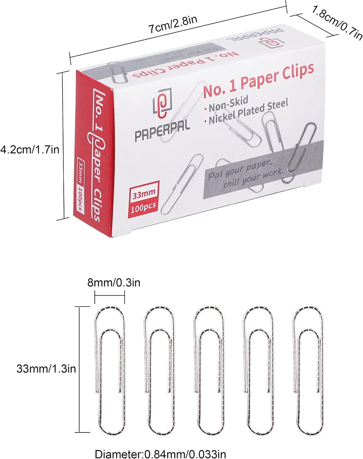 PAPERPAL No.1 Nonskid Paper Clips, 600 Count, Silver - view 2