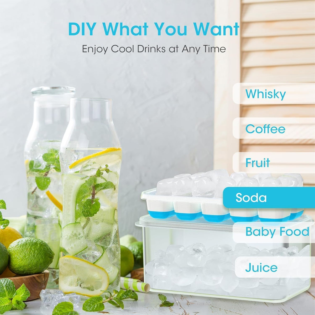 DOQAUS Silicone Ice Cube Trays with Lids and Bin, 4 Pack - view 4