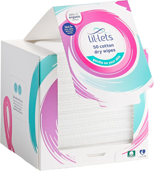 Lil-Lets Organic Cotton Dry Facial Towels, 50 Count