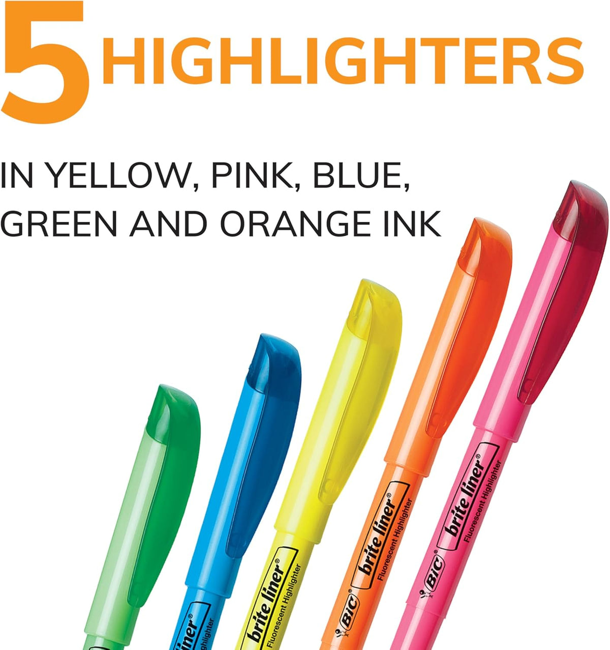 BIC Brite Liner Highlighters, Chisel Tip, Assorted Colours, 5 Count - view 6
