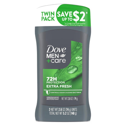 Dove Men+Care Extra Fresh Antiperspirant Deodorant Stick, Twin Pack, 2.7 oz