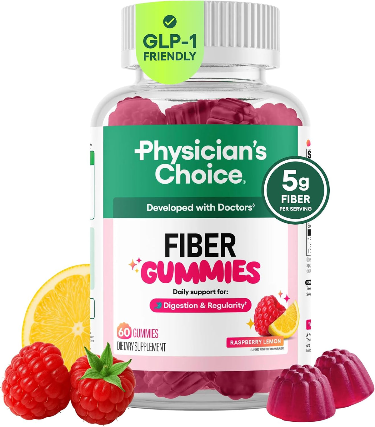 Physician's Choice Fibre Gummies, Raspberry Lemon, 60 Count