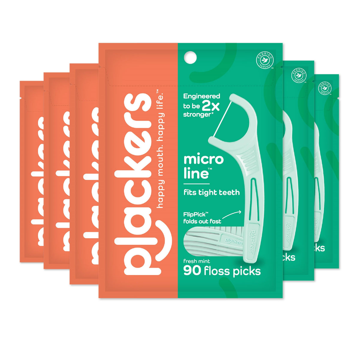 Plackers Micro Mint Floss Picks, 90 Count, Pack of 6