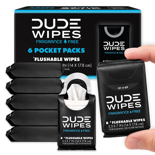 DUDE Wipes Unscented Pocket Packs Flushable Wipes, 48 Count