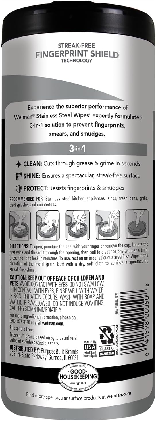 Weiman Stainless Steel Cleaner and Polisher Wipes, 30 Count - view 2