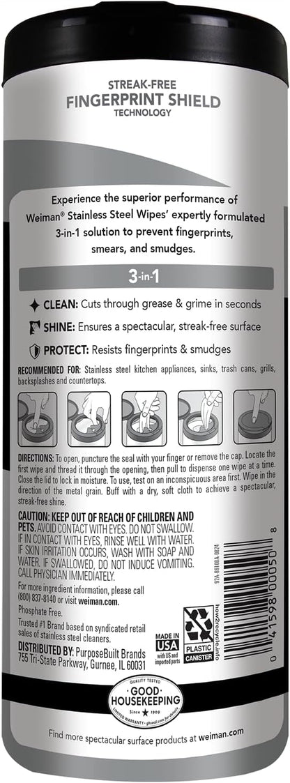 Weiman Stainless Steel Cleaner and Polisher Wipes, 30 Count - view 2