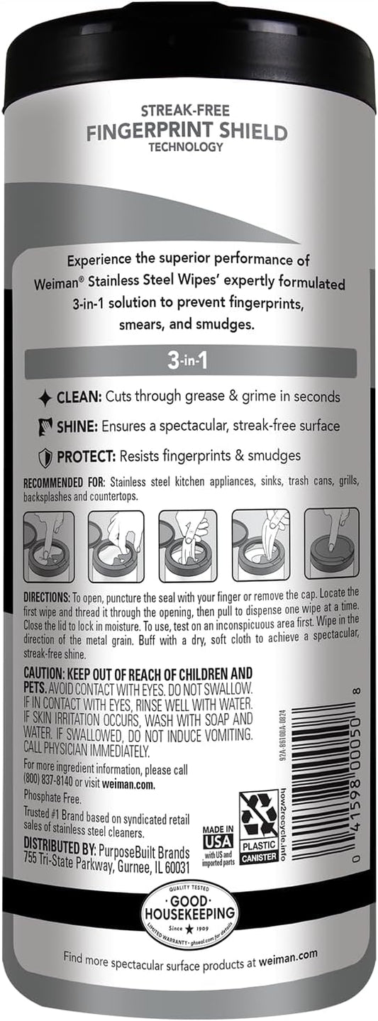 Weiman Stainless Steel Cleaner and Polisher Wipes, 30 Count - view 2