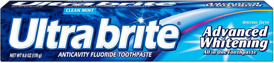 Ultra Brite Advanced Whitening Anticavity Fluoride Toothpaste, Clean Mint, 6 oz