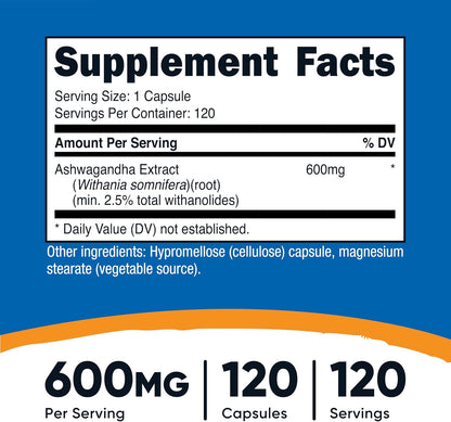 Nutricost Ashwagandha Root Extract 600 mg, 120 Capsules - view 2