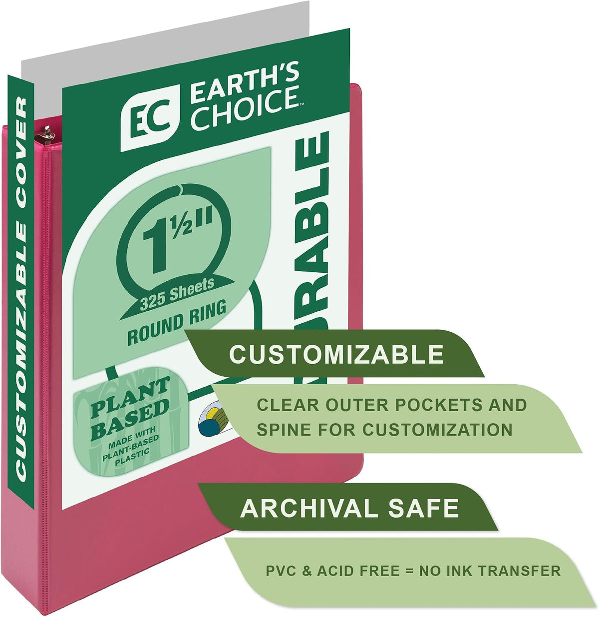 Samsill Plant-Based 1.5 Inch Round Ring View Binder, Bright Pink - view 3