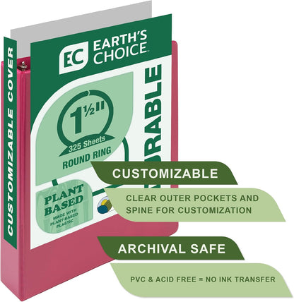 Samsill Plant-Based 1.5 Inch Round Ring View Binder, Bright Pink - view 3