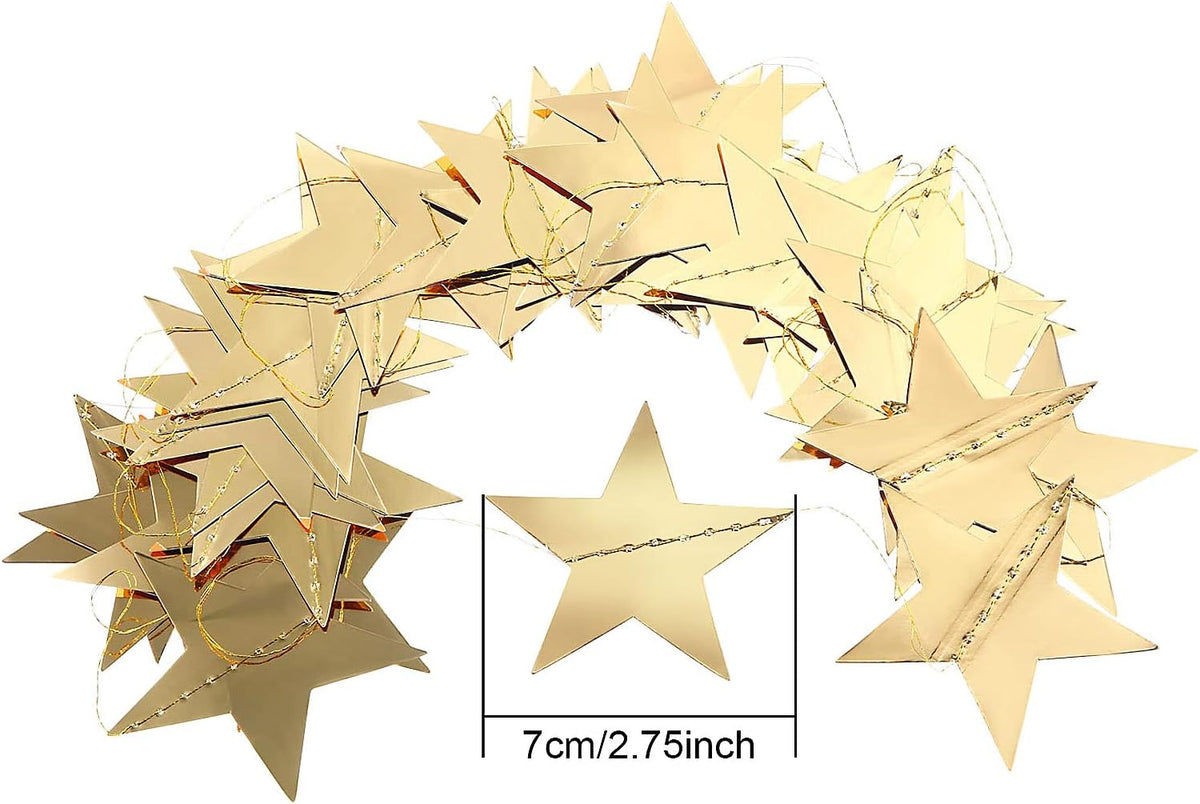 Patelai Gold Star Paper Garland Banner, 10 Strings, 130 ft (40 m) — alternate product view