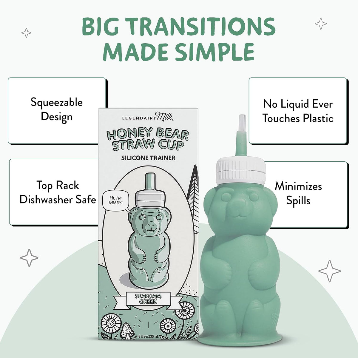 Legendairy Milk Honey Bear Silicone Straw Cup 8 oz Green - view 5
