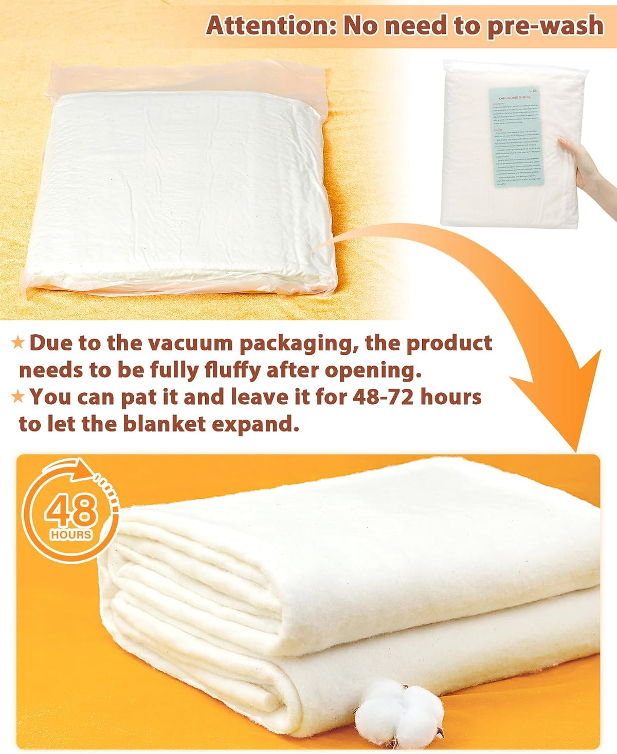 FIVEIZERO 100% Natural Cotton Quilt Batting, 47 Inch x 1 Yard - view 5