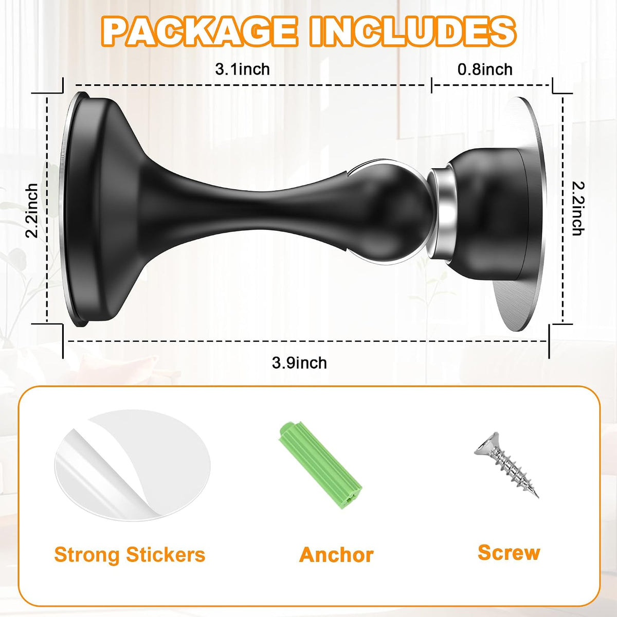 Crosize Magnetic Door Stoppers, 2 Pack, Black Stainless Steel - view 5