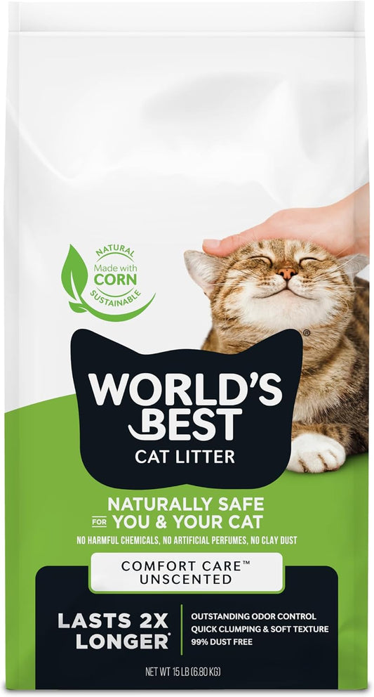 World's Best Cat Litter Comfort Care Unscented Clumping Litter, 15 lb