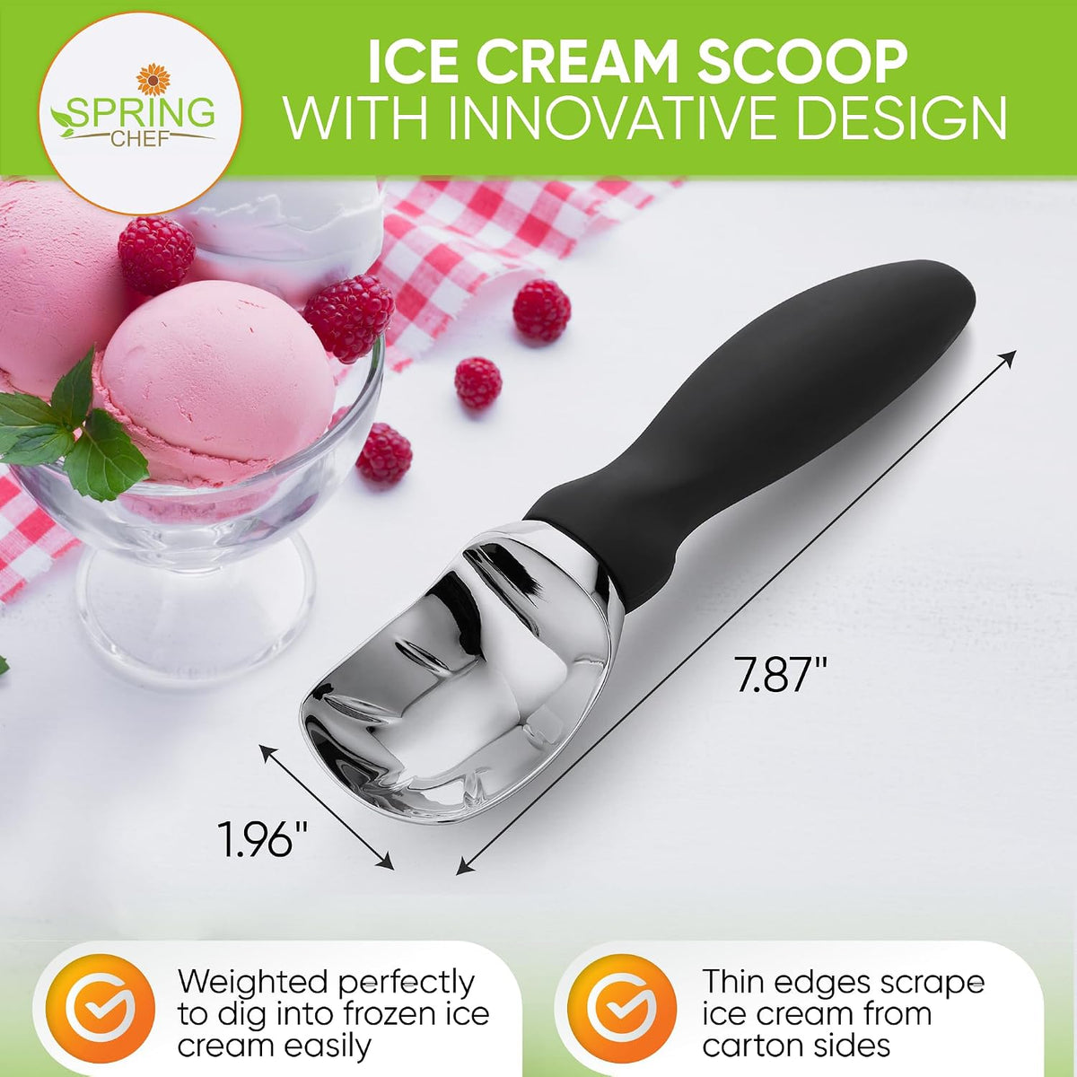 Spring Chef Heavy Duty Metal Ice Cream Scoop, Black - view 2