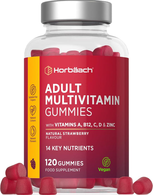 Horbaach Adult Multivitamin Gummies, Strawberry Flavour, 120 Count