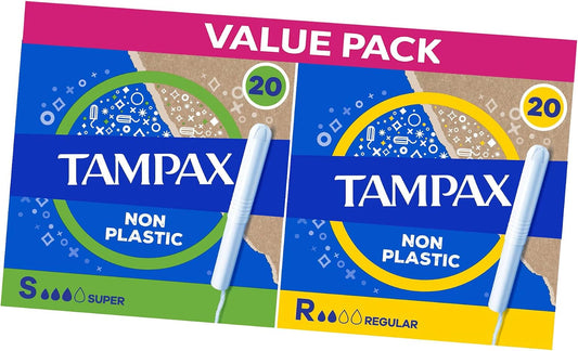 Tampax Cardboard Applicator Tampons, Super and Regular, 40 Count