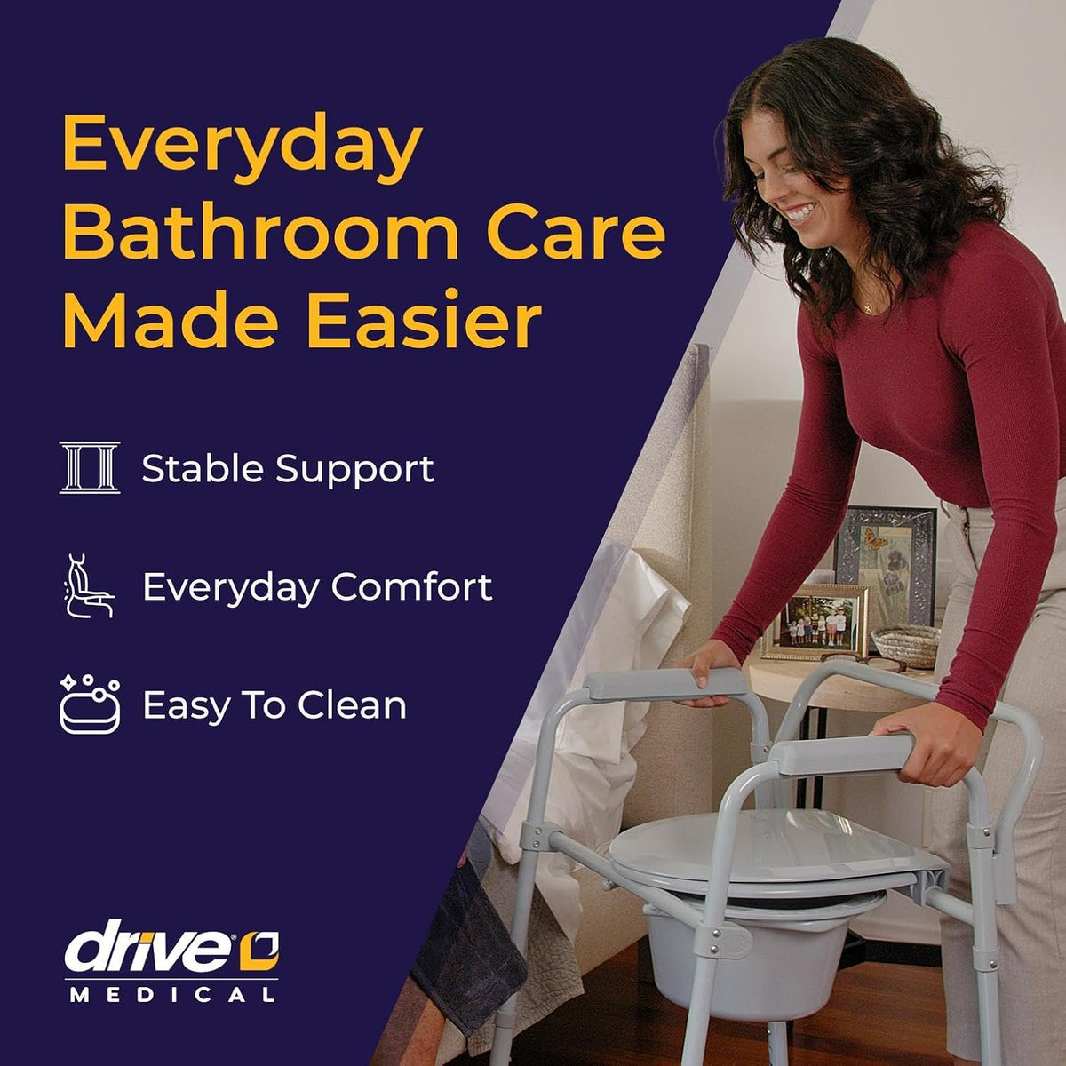Drive Medical Folding Bedside Commode, Adjustable Height, 350 lb - view 2