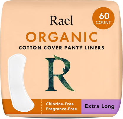 Rael Organic Cotton Cover Panty Liners, Extra Long, 60 Count