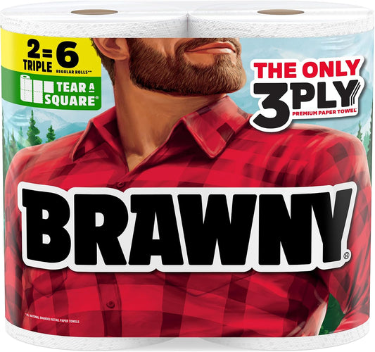 Brawny Tear-A-Square 3-Ply Paper Towels, 2 Triple Rolls