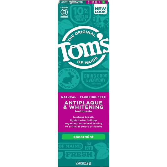 Tom's of Maine Antiplaque Whitening Fluoride-Free Toothpaste Spearmint 5.5 oz