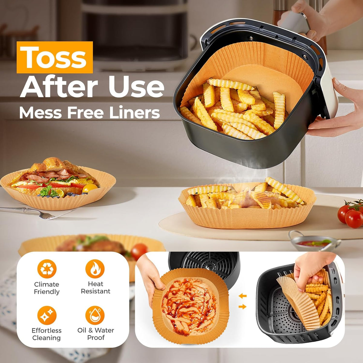 Vailnd 8 Inch Square Air Fryer Parchment Liners, 125 Count - view 4