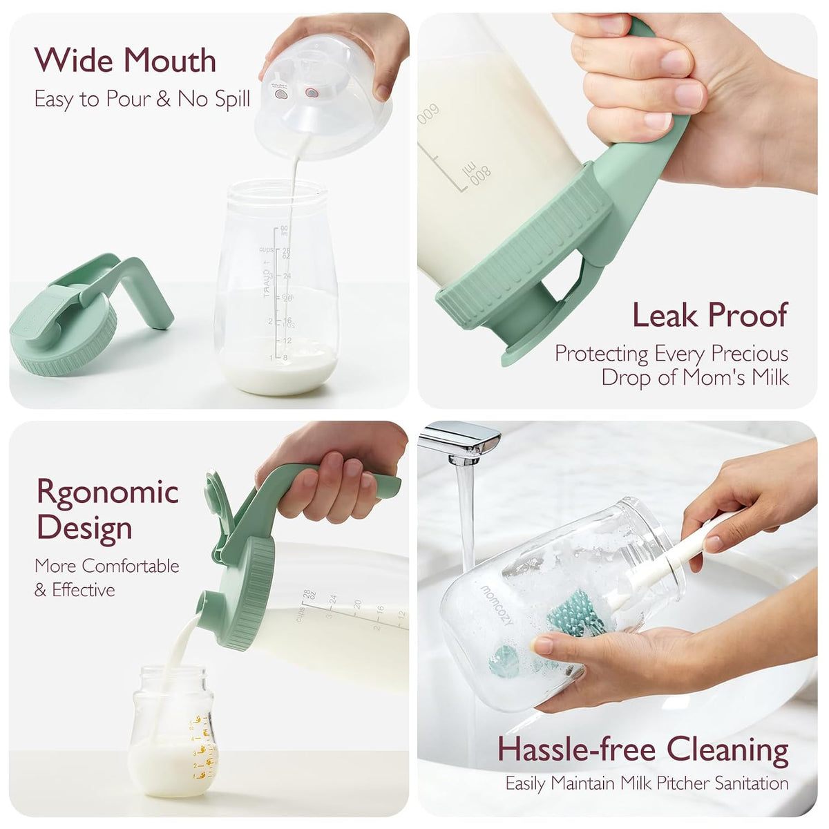 Momcozy Glass Breast Milk Pitcher, Wide Mouth, 32 oz (960 ml), Green - view 5