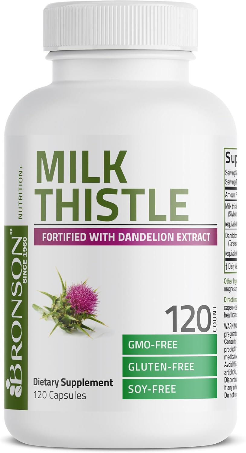 Bronson Milk Thistle Silymarin Marianum and Dandelion Extract, 120 Capsules - view 5