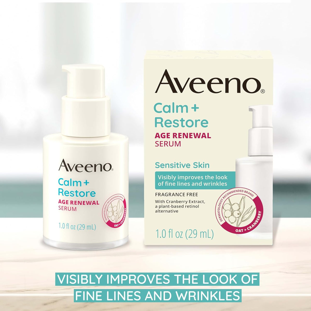 Aveeno Calm + Restore Age Renewal Face Serum, Fragrance-Free, 30 ml (1 fl oz) — alternate product view