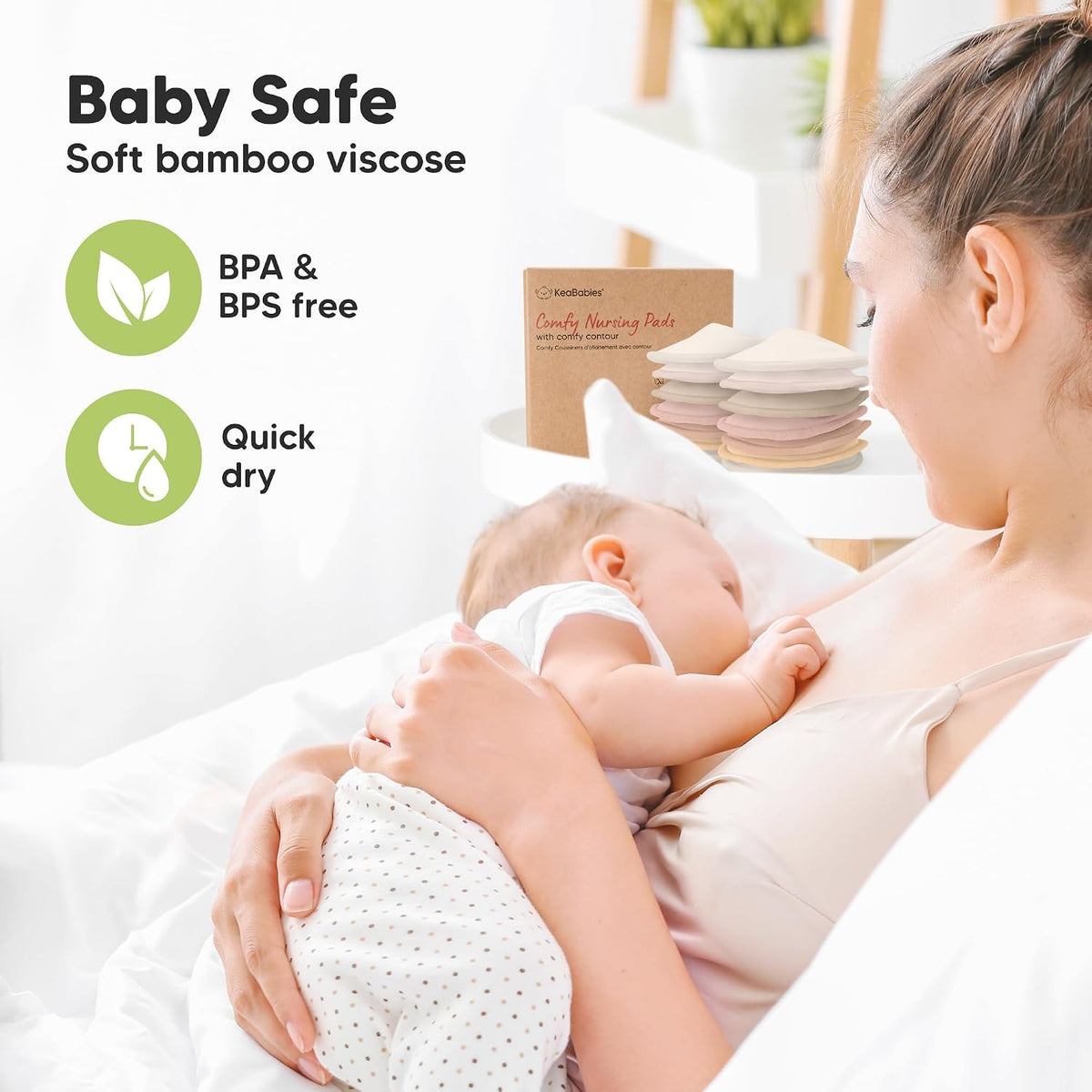 KeaBabies Washable Nursing Pads, 14 Pack, Large 5 Inch, Neutrals - view 5