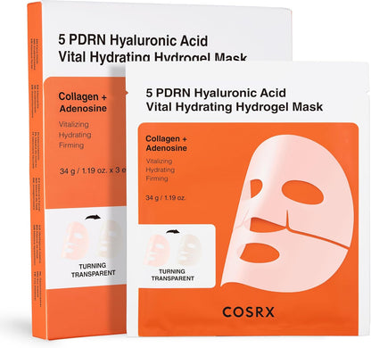 COSRX 5 PDRN Hyaluronic Acid Vital Hydrating Hydrogel Mask, 3 Masks