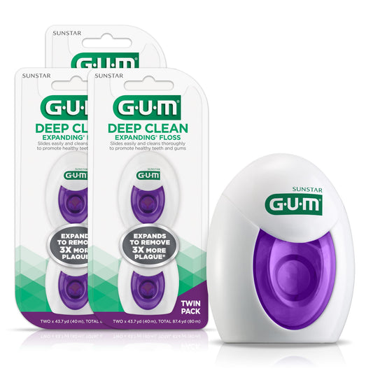 GUM Deep Clean Expanding Dental Floss, Unflavoured, 2 Count (Pack of 3)