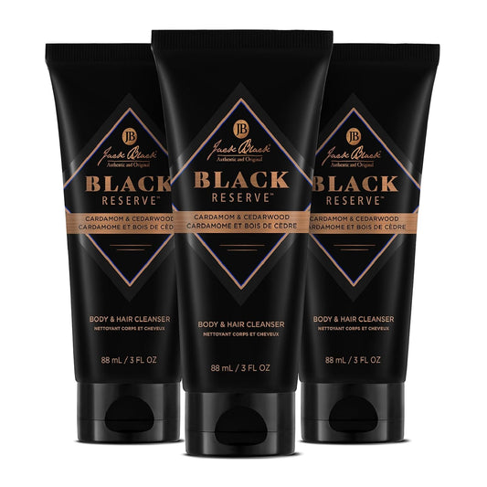 Jack Black Black Reserve 2-in-1 Body Wash & Shampoo, 3 x 90 ml
