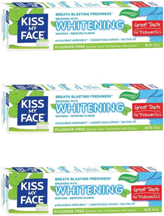 Kiss My Face Whitening Gel Fluoride-Free Toothpaste Cool Mint 4.5 oz, Pack of 3