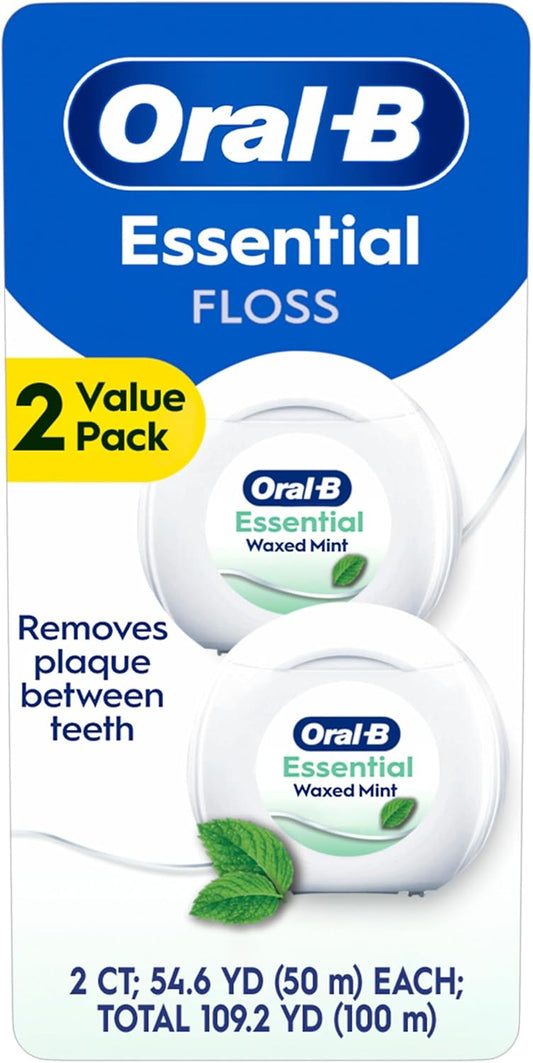 Oral-B EssentialFloss Mint Waxed Dental Floss, 2 Pack, 50 m Each