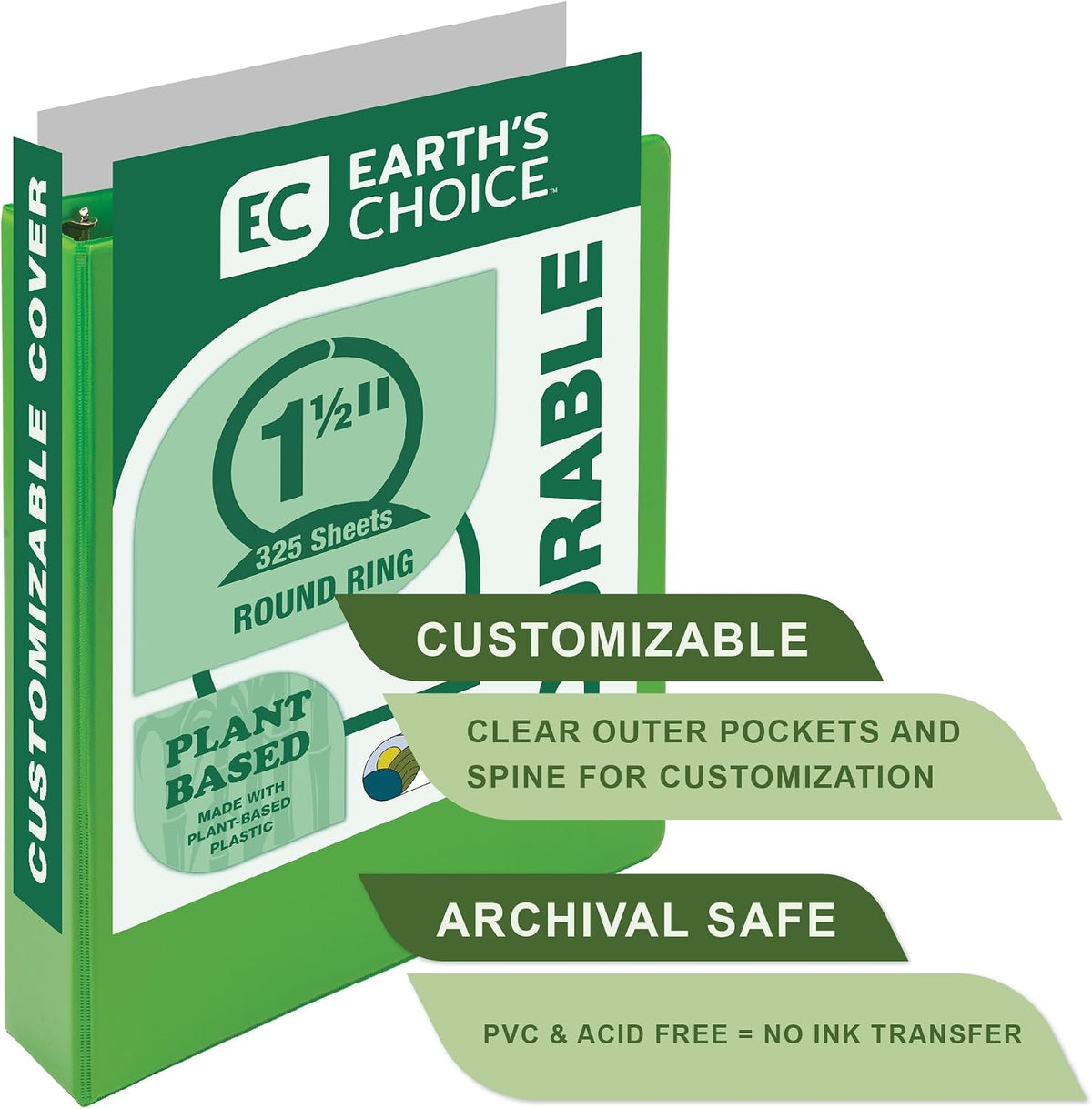 Samsill Plant-Based 1.5 Inch Round Ring View Binder, Bright Green - view 3