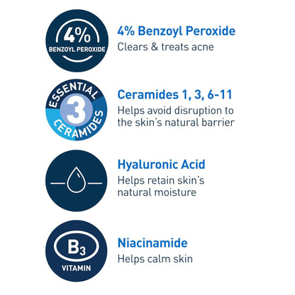 CeraVe Acne Foaming Cream Cleanser, 4% Benzoyl Peroxide Face Wash, 5 Oz
