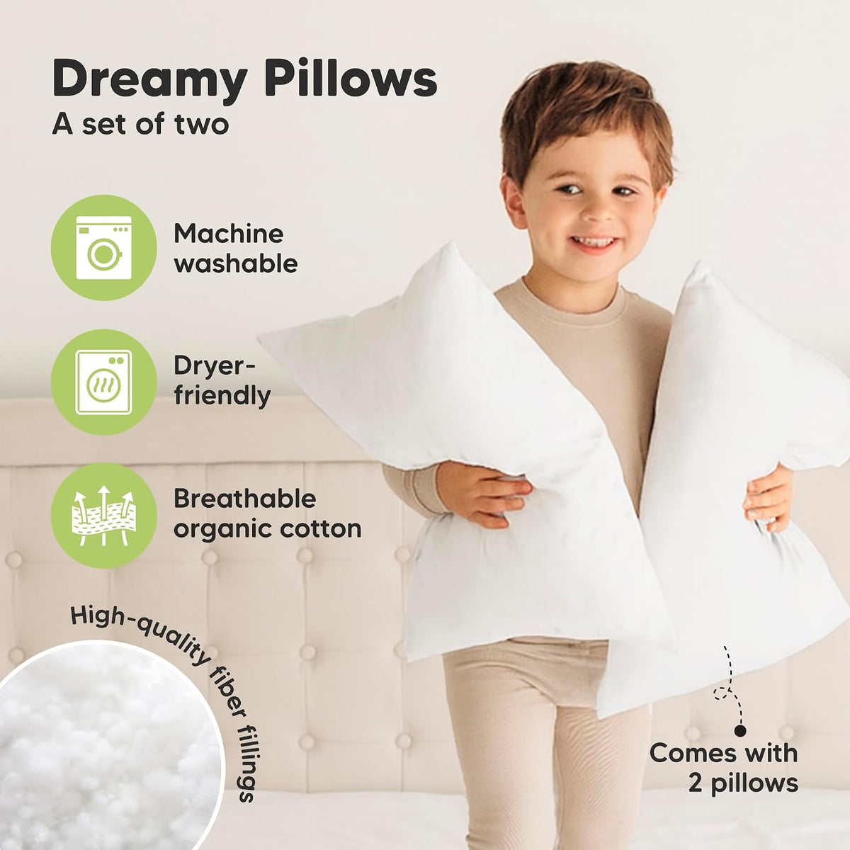 KeaBabies Toddler Pillows 13 x 18 Inch, Pack of 2, Soft White - view 4