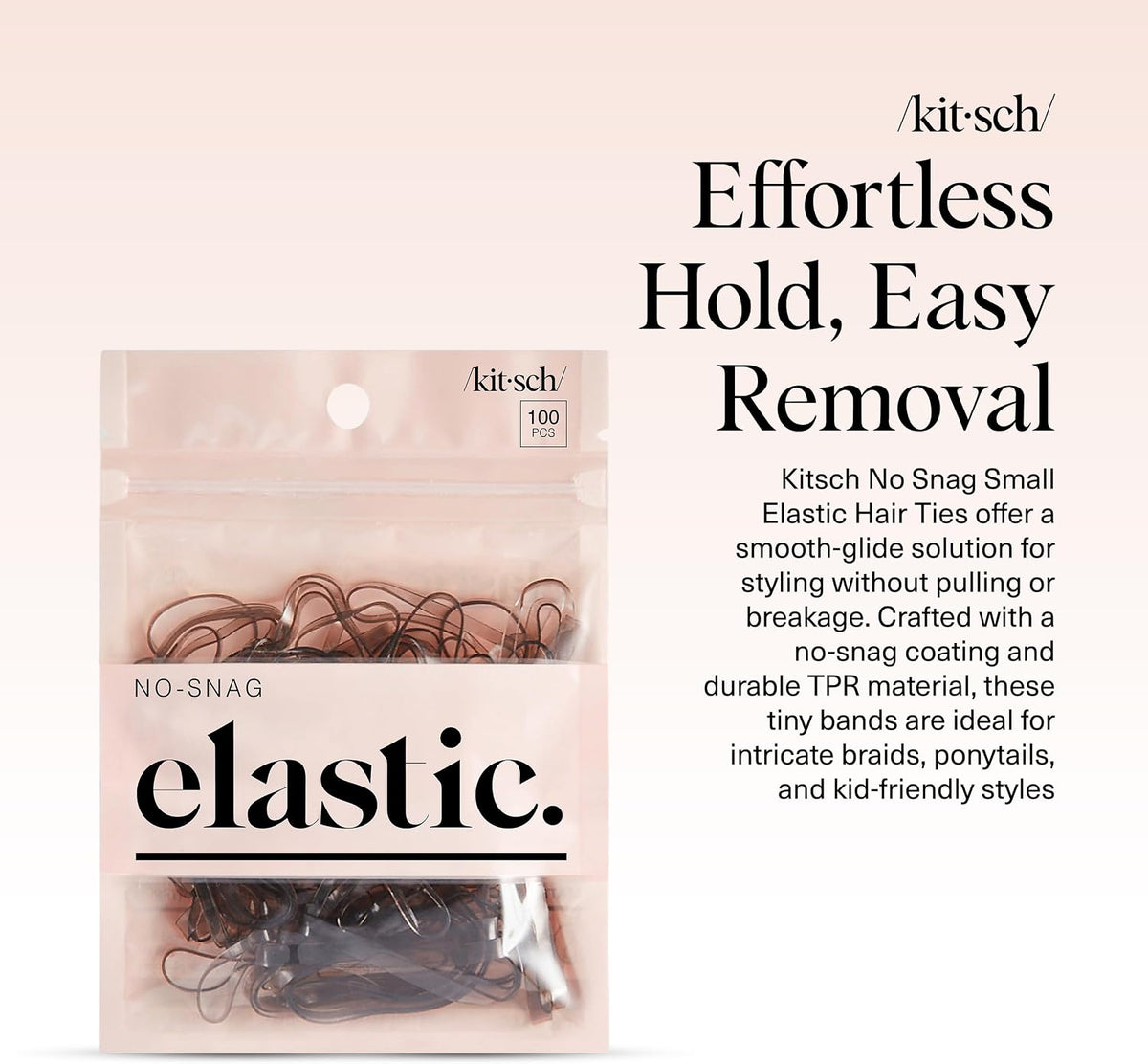 Kitsch Pro No Snag Mini Gummy Hair Elastics, Brown, 100 Count - view 2