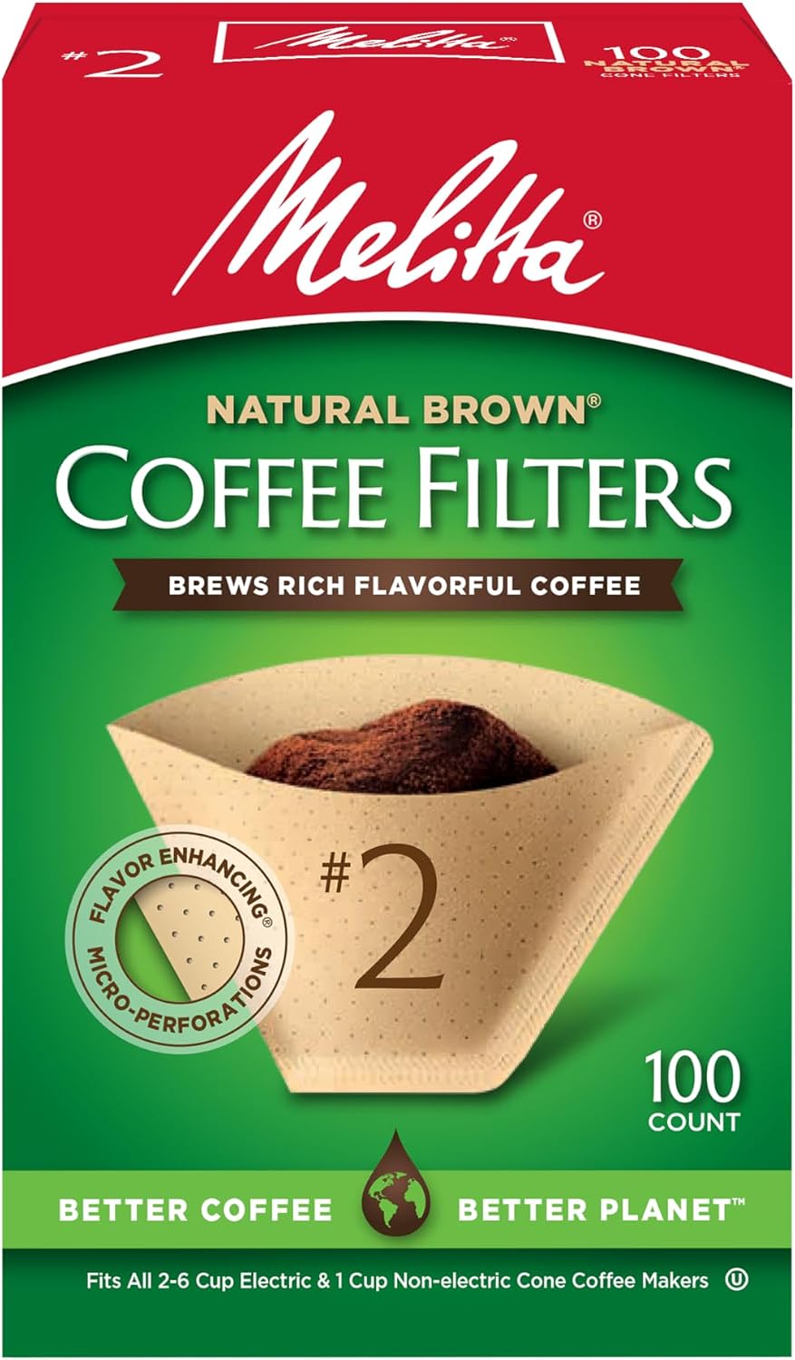 Melitta #2 Unbleached Cone Coffee Filters, Natural Brown, 100 Count — product view