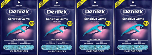 DenTek Comfort Clean Sensitive Gums Floss Picks Mint, 150 Count, Pack of 4