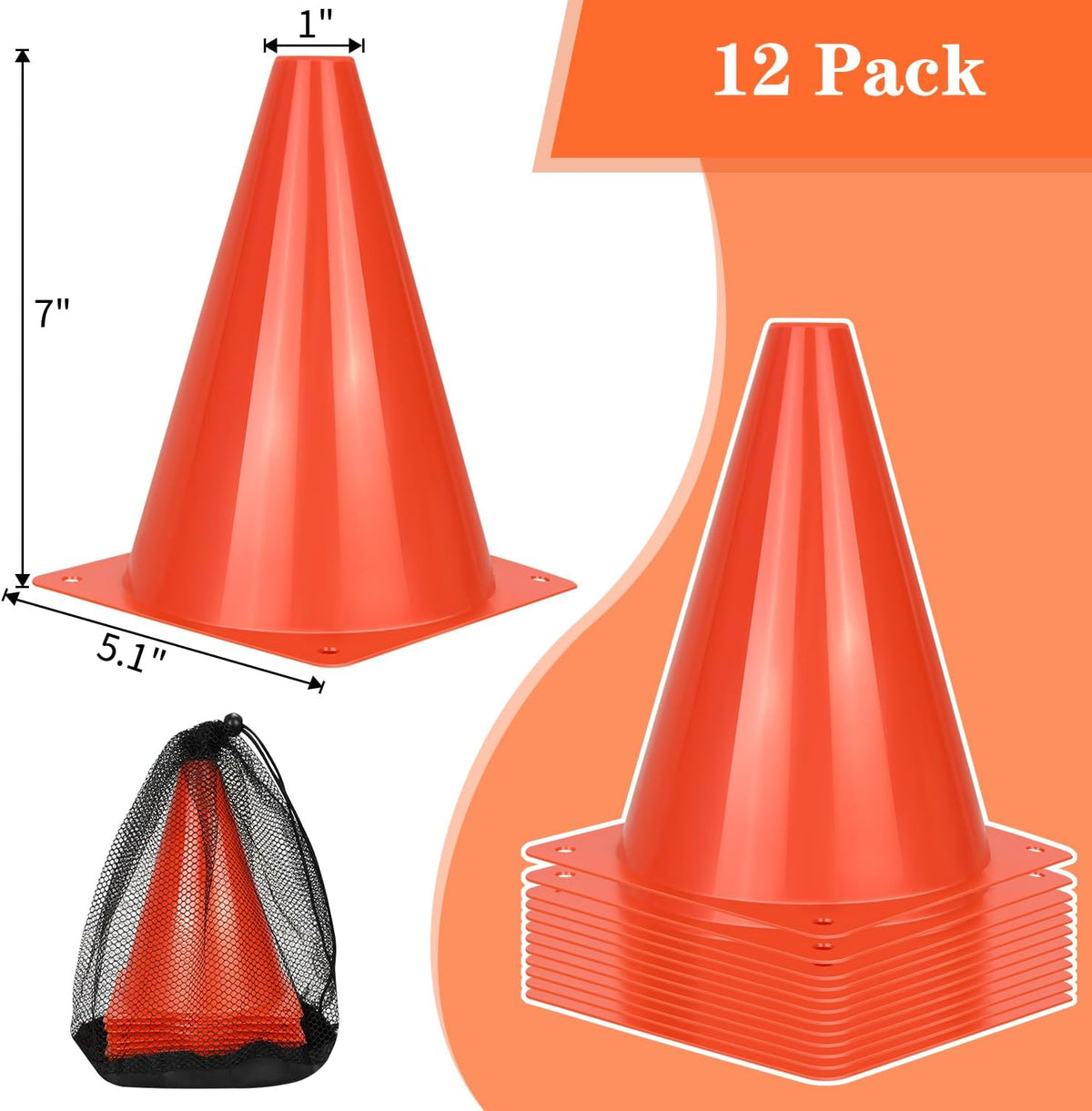 PXZBLG 7 Inch Soccer Training Cones, Set of 12 with Carry Bag - view 2