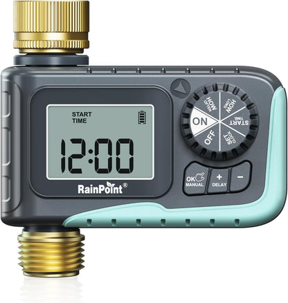RAINPOINT Programmable Sprinkler Timer with Brass Inlet and Outlet