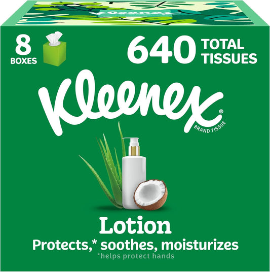 Kleenex Lotion Facial Tissues with Coconut Oil and Aloe, 8 Cube Boxes of 80