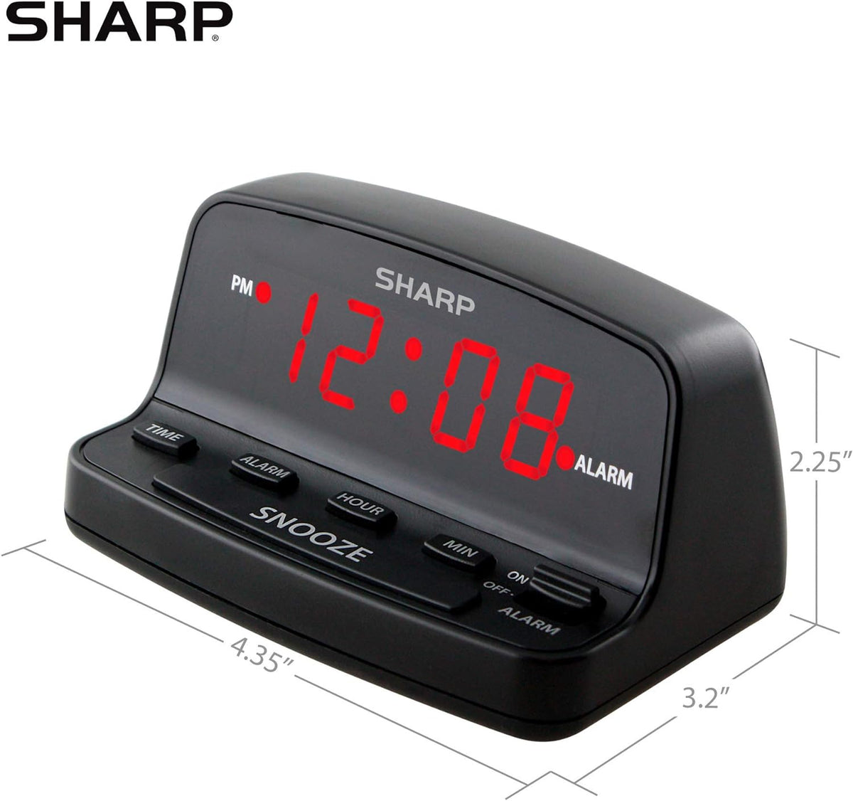 Sharp Digital Alarm Clock with Large Snooze, Red LED - view 5