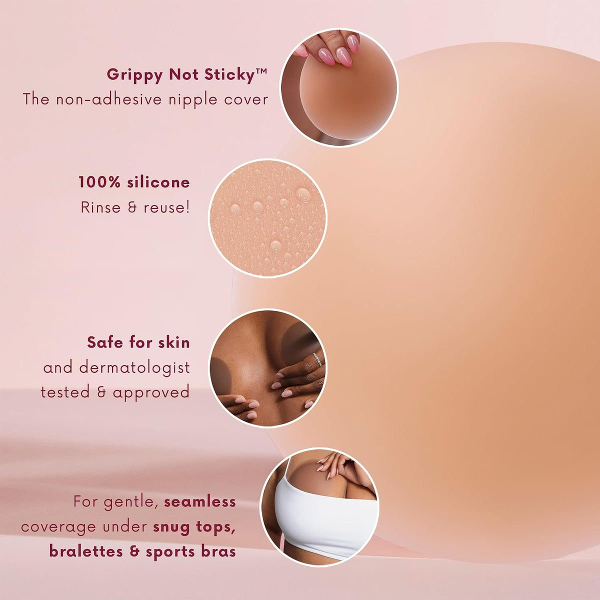 CAKES Body Non-Adhesive Circle Nipple Covers, Reusable Silicone - view 3