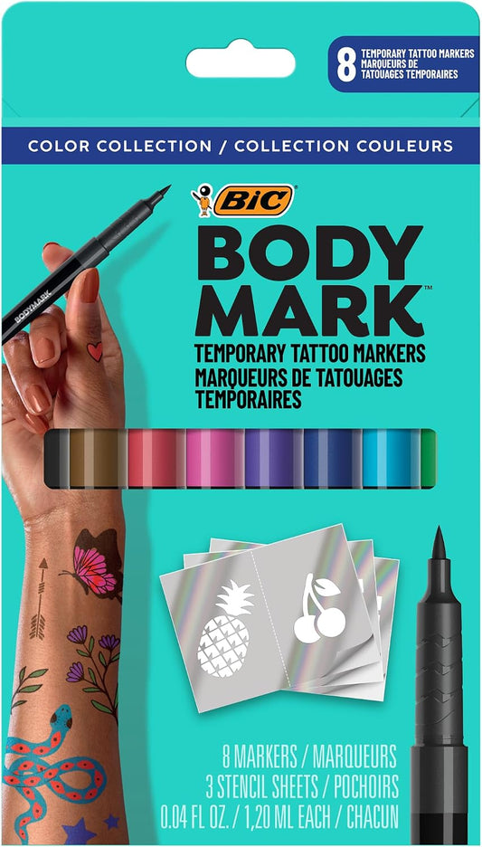 BodyMark by BIC Temporary Tattoo Markers, Colour Collection, 8 Count