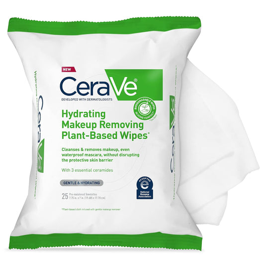 CeraVe Hydrating Plant-Based Makeup Remover Wipes 25 Count
